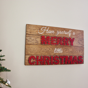 Wooden Christmas Sign with String Art