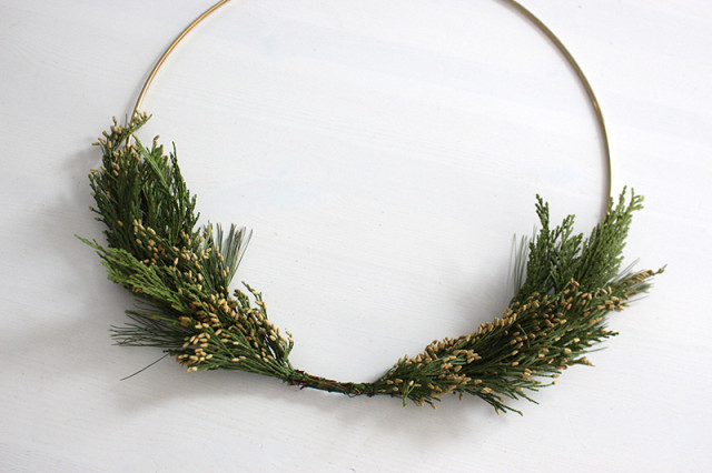 brass-ring-christmas-wreath-greens-added