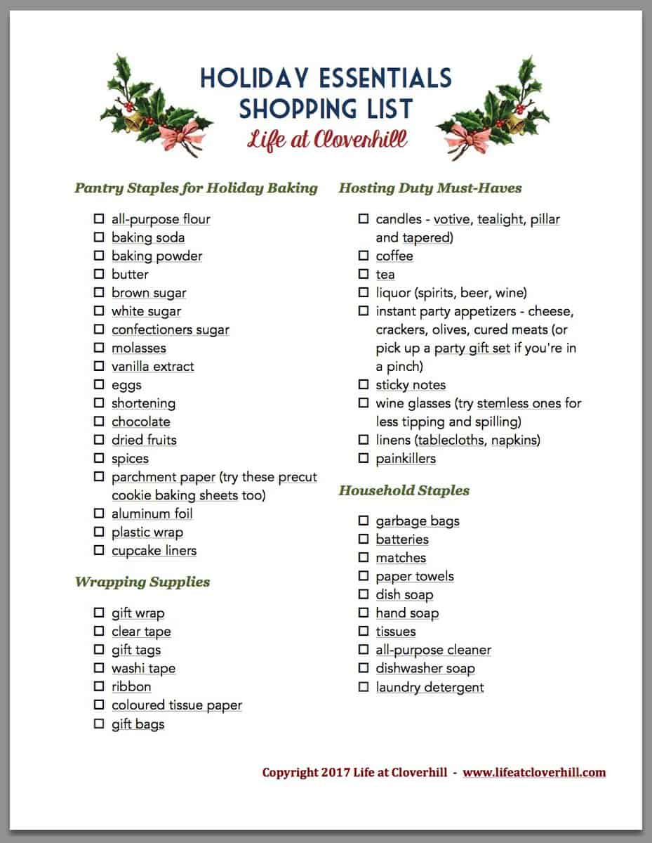 Holiday Essentials Shopping List Life at Cloverhill