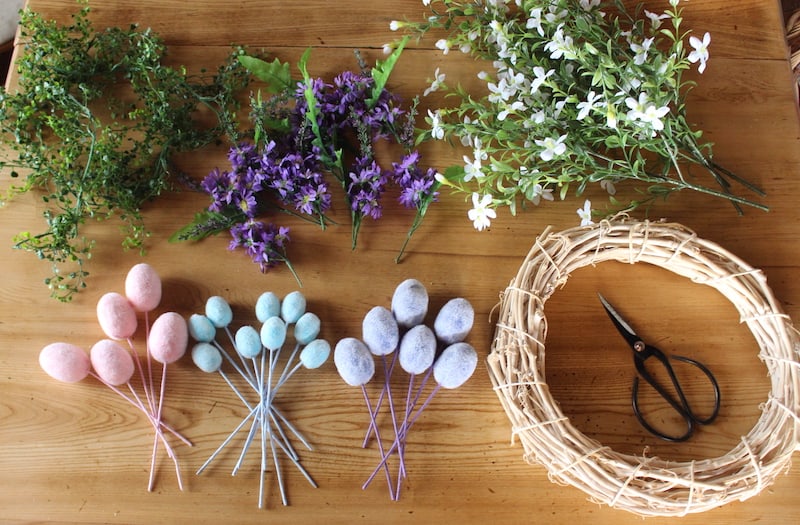 diy-easter-egg-wreath-spring-flower-materials
